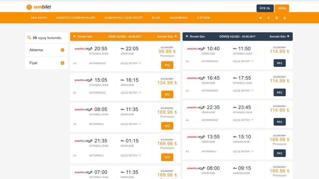 Sem Bilet web tasarımı